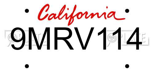 9MRV114 California License Plate