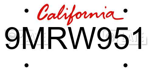 9MRW951 California License Plate