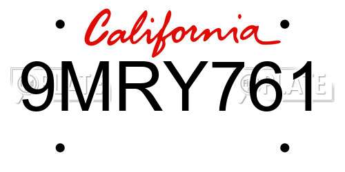 9MRY761 California License Plate