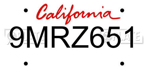 9MRZ651 California License Plate