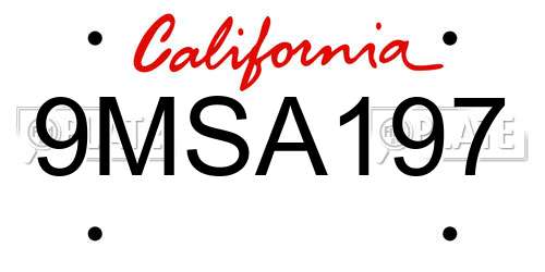 9MSA197 California License Plate