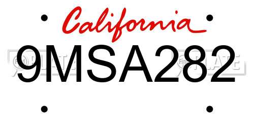 9MSA282 California License Plate