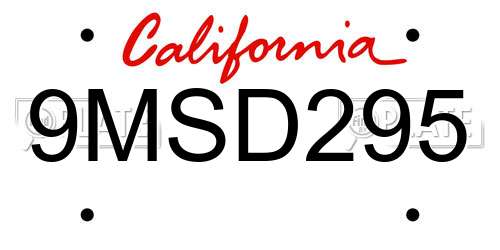9MSD295 California License Plate