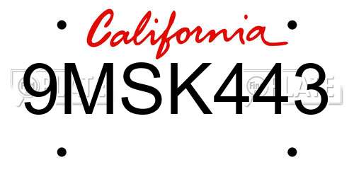 9MSK443 California License Plate