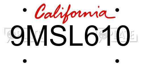 9MSL610 California License Plate