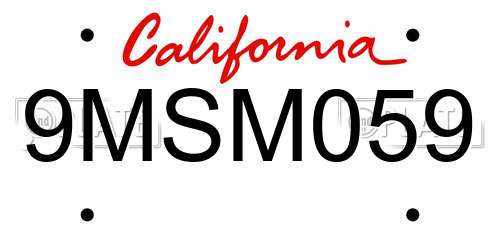 9MSM059 California License Plate