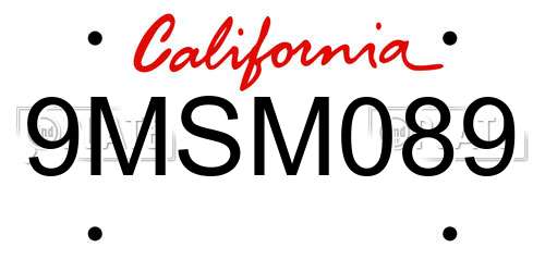 9MSM089 California License Plate