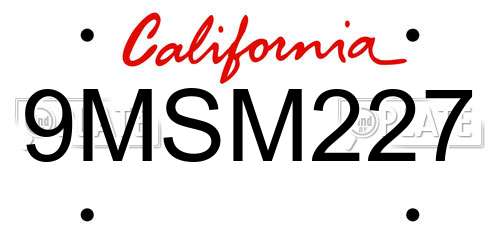 9MSM227 California License Plate