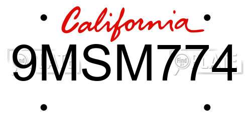9MSM774 California License Plate