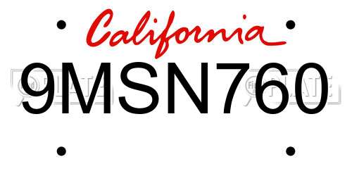 9MSN760 California License Plate