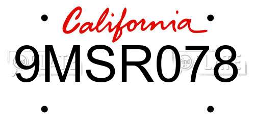 9MSR078 California License Plate