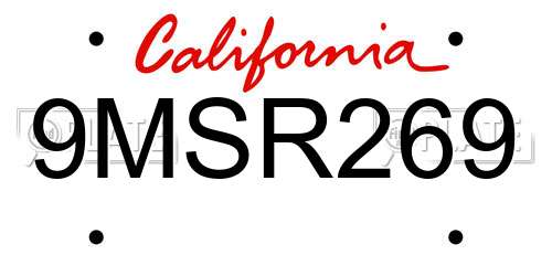 9MSR269 California License Plate
