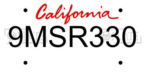 9MSR330 California License Plate