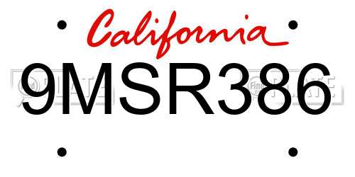 9MSR386 California License Plate
