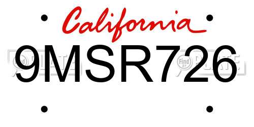 9MSR726 California License Plate