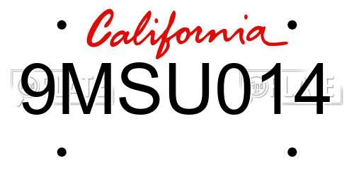 9MSU014 California License Plate