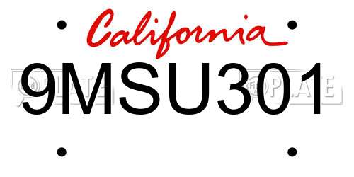 9MSU301 California License Plate