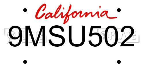 9MSU502 California License Plate