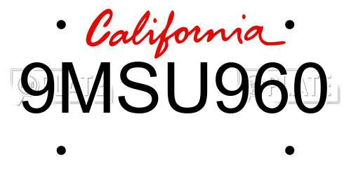 9MSU960 California License Plate