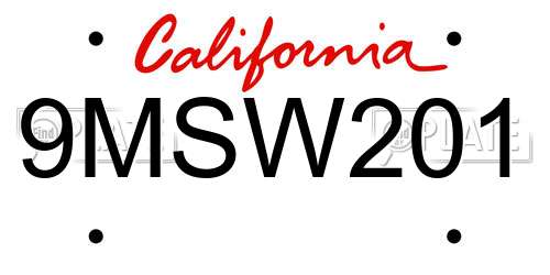 9MSW201 California License Plate