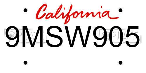9MSW905 California License Plate