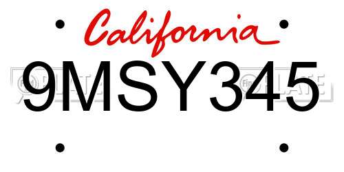9MSY345 California License Plate