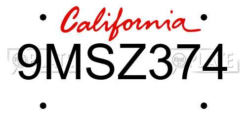 9MSZ374 California License Plate