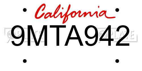 9MTA942 California License Plate
