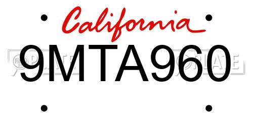9MTA960 California License Plate