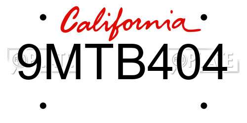 9MTB404 California License Plate