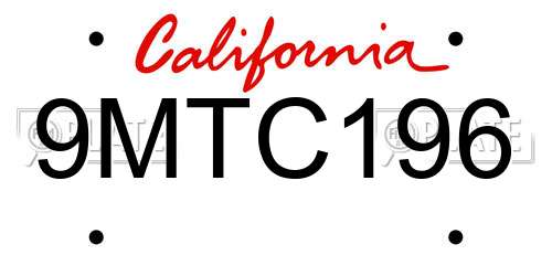 9MTC196 California License Plate