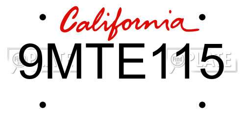 9MTE115 California License Plate