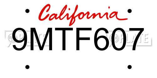 9MTF607 California License Plate
