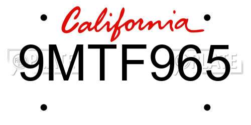 9MTF965 California License Plate
