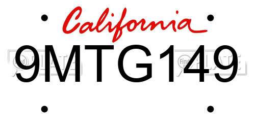 9MTG149 California License Plate