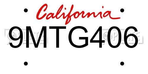 9MTG406 California License Plate
