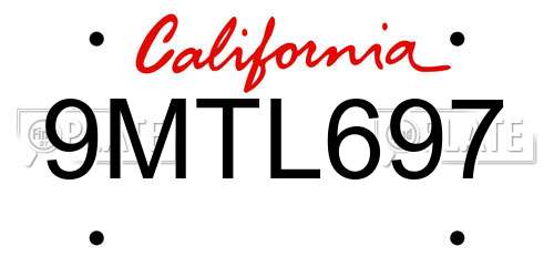 9MTL697 California License Plate
