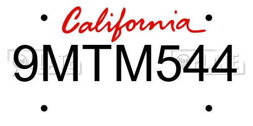 9MTM544 California License Plate
