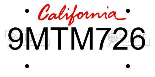 9MTM726 California License Plate