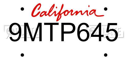 9MTP645 California License Plate