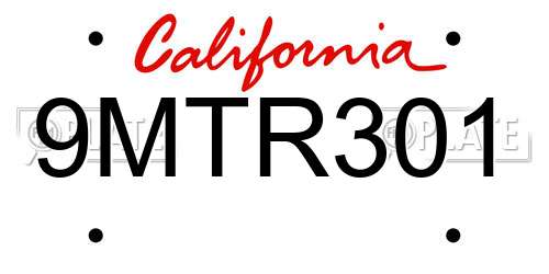 9MTR301 California License Plate