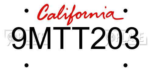 9MTT203 California License Plate