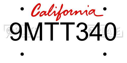 9MTT340 California License Plate