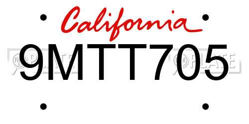 9MTT705 California License Plate