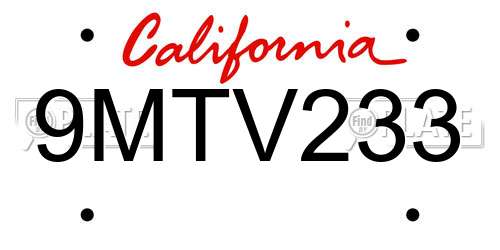 9MTV233 California License Plate