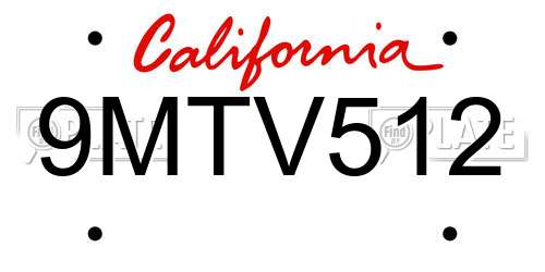 9MTV512 California License Plate