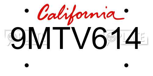 9MTV614 California License Plate