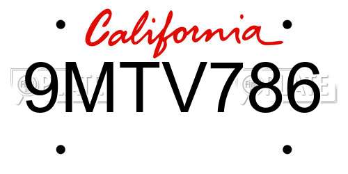 9MTV786 California License Plate