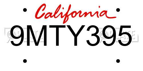 9MTY395 California License Plate