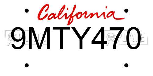 9MTY470 California License Plate